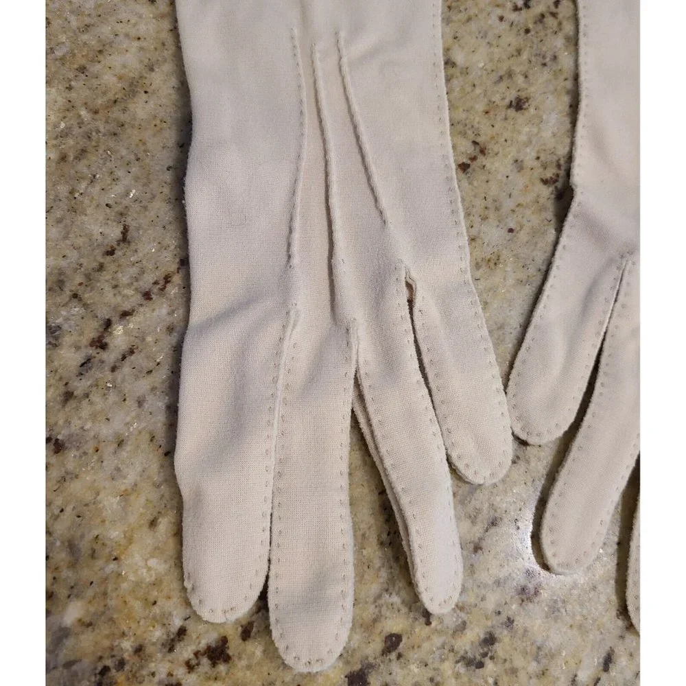 Vintage One Size Beige Formal Nylon Stretch Gloves 10